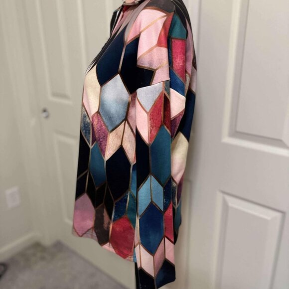 Women's Colorful Jacquard Designed Long-Sleeve Top with Zip Neck & Collar - Picture 4 of 5